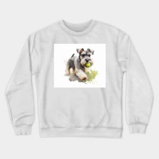 Miniature Schnauzer Playing Ball Watercolour Painting Crewneck Sweatshirt